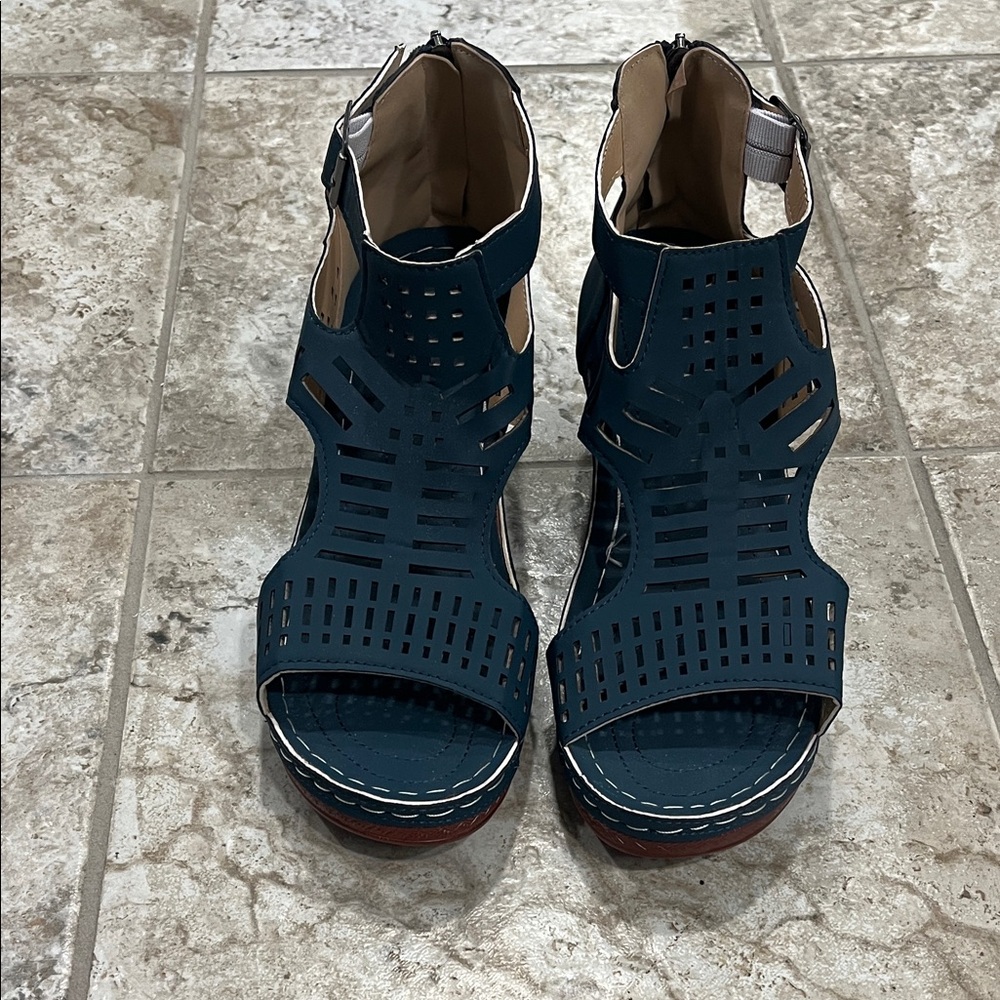 Teal Cutout Sandals